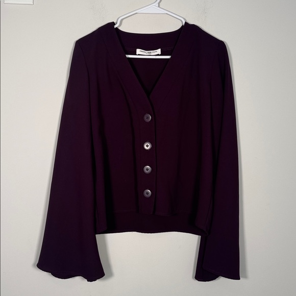 Amanda Uprichard Petra Button Up Flare Sleeve Blouse in Eggplant - S - Picture 2 of 5